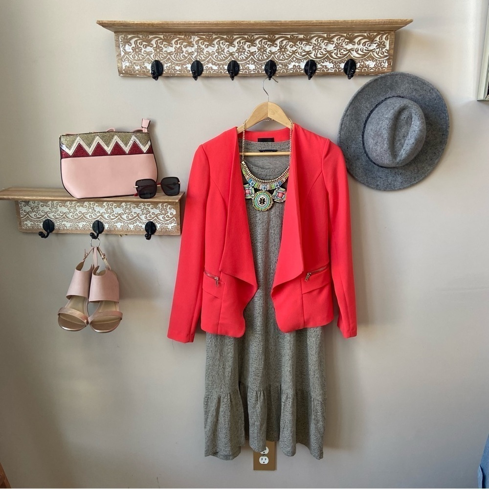 Coral orange waterfall front zipper front pockets blazer S - Picture 13 of 13